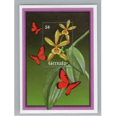 MARIPOSAS FLORES GRENADA HOJA BLOQUE NUEVA MINT